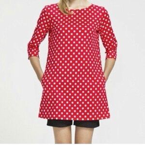 Marimekko Pallo Red White Polka Dot 3/4 Sleeves Side Pockets Tunic Dress